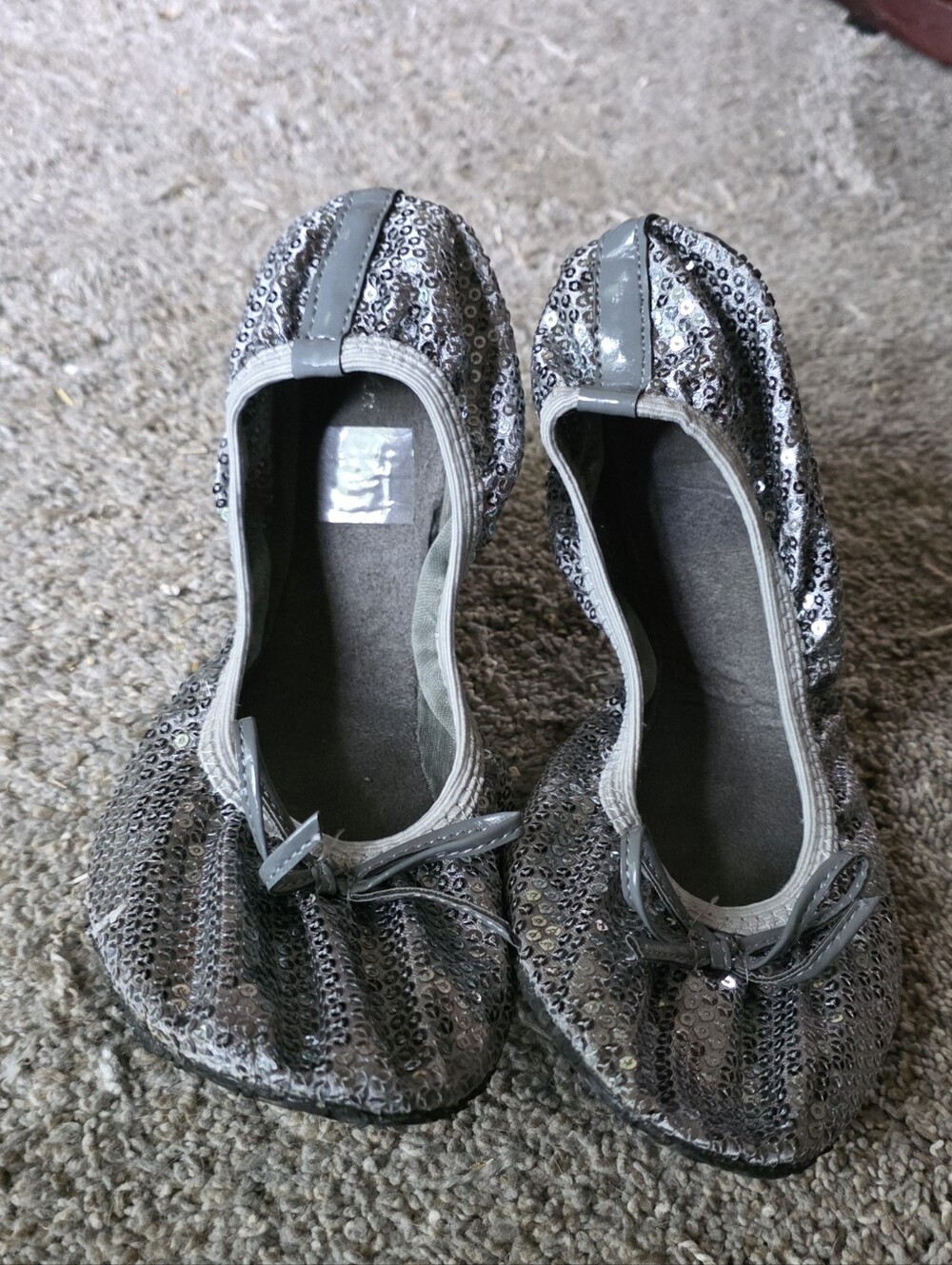 Girls Silver Sequin Ballet Flats - Sparkle Scruntch Slip-Ons